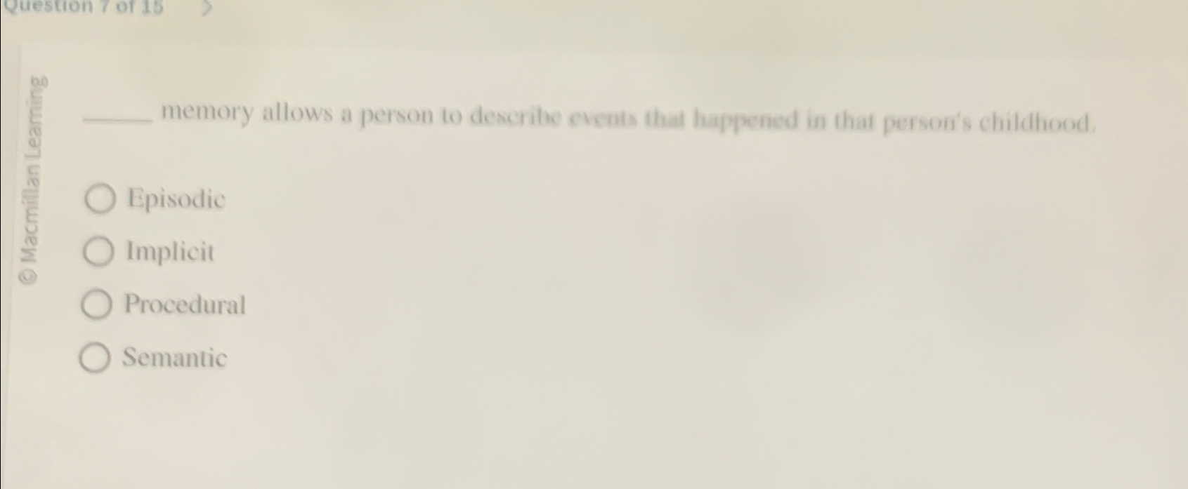 Solved E Memory Allows A Person To Describe Chents The Chegg