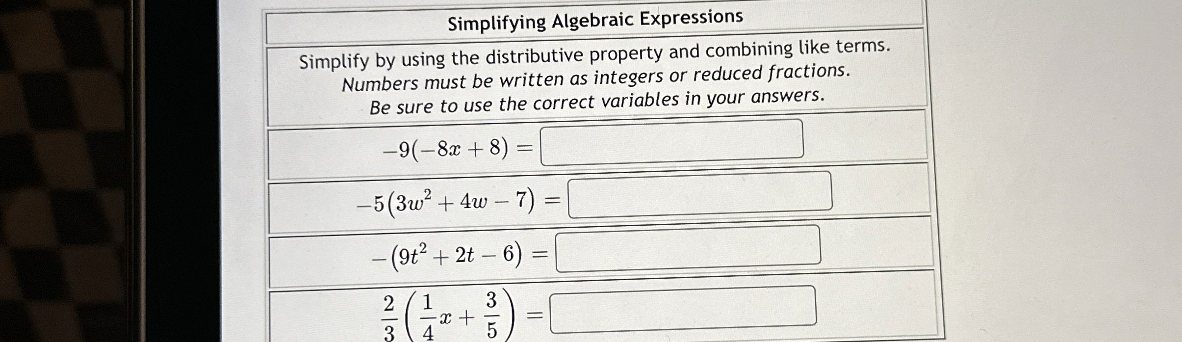 Solved Simplifying Algebraic ExpressionsSimplify by using | Chegg.com