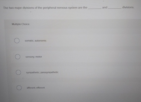 Solved The two major divisions of the peripheral nervous | Chegg.com