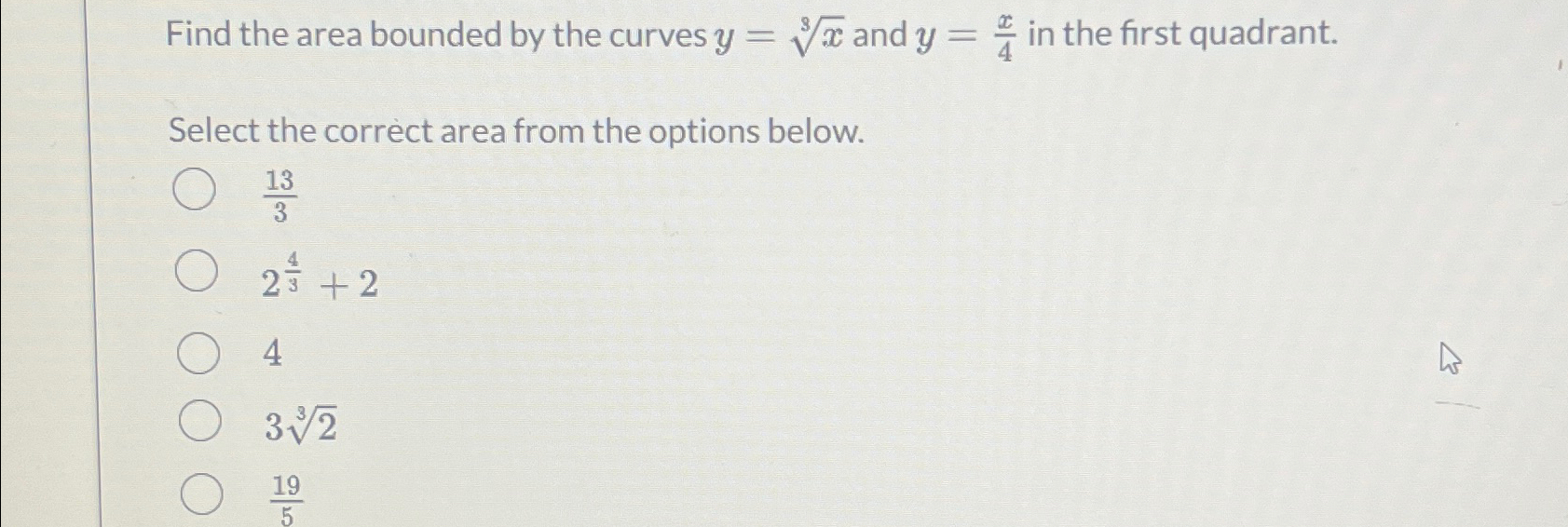 Solved Find the area bounded by the curves y=x3 ﻿and y=x4 | Chegg.com