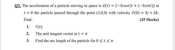 Solved 03. The acceleration of a particle moving in space is | Chegg.com