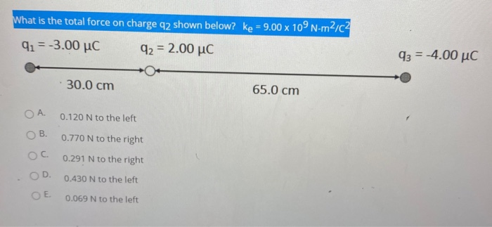 Solved What is the total force on charge q2 shown below? ke | Chegg.com