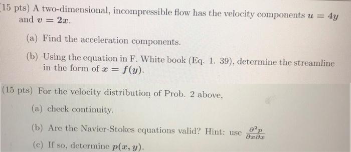 Solved (15 Pts) For The Velocity Distribution Of Prob. 2 | Chegg.com