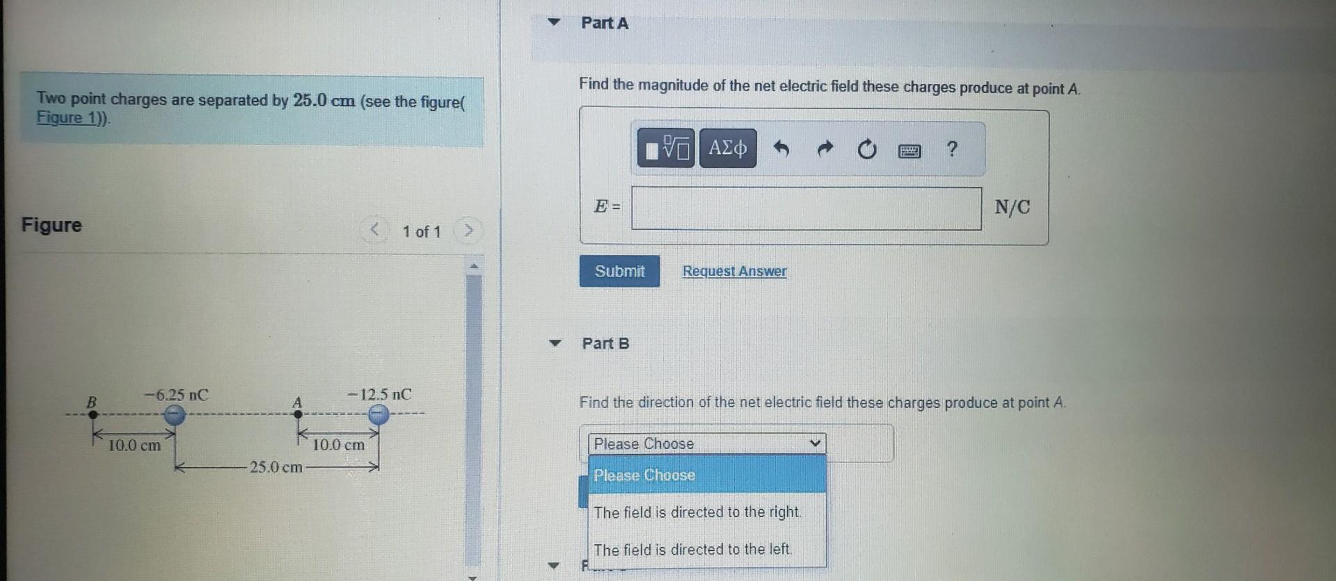 Solved Two Point Charges Are Separated By 25.0 Cm (see The | Chegg.com