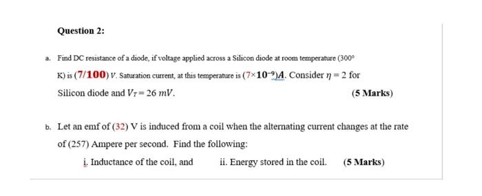 Solved Question 2: a. Find DC resistance of a diode, if | Chegg.com