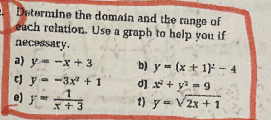 Solved Determine the domain and the range of each relation. | Chegg.com