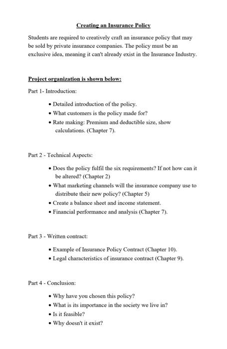 Solved Creating an Insurance Policy Students are required to | Chegg.com