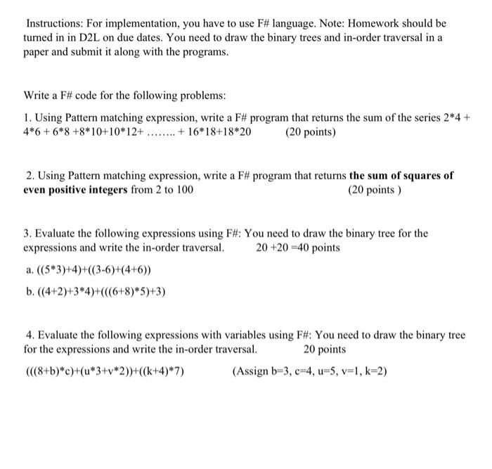 Solved Instructions: For implementation, you have to use F\# | Chegg.com