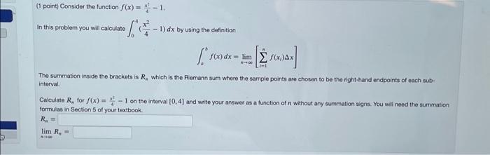 Solved (1 point) Consider the function f(x)=4x2−1. In this | Chegg.com