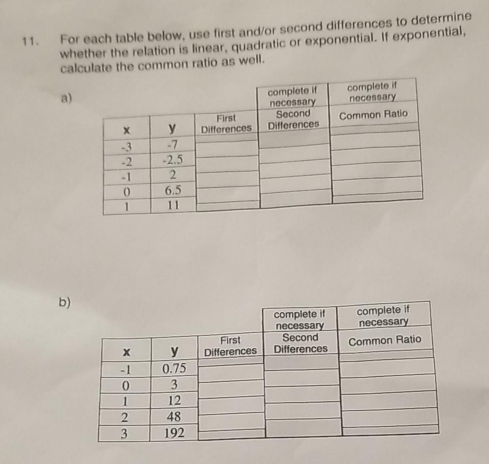Solved For each table below, use first and/or second | Chegg.com