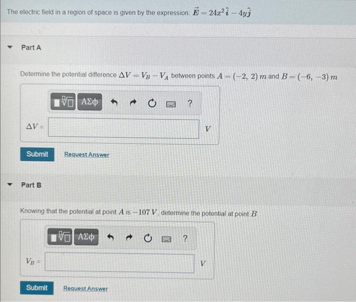 Solved The electric field in a region of space is given by | Chegg.com
