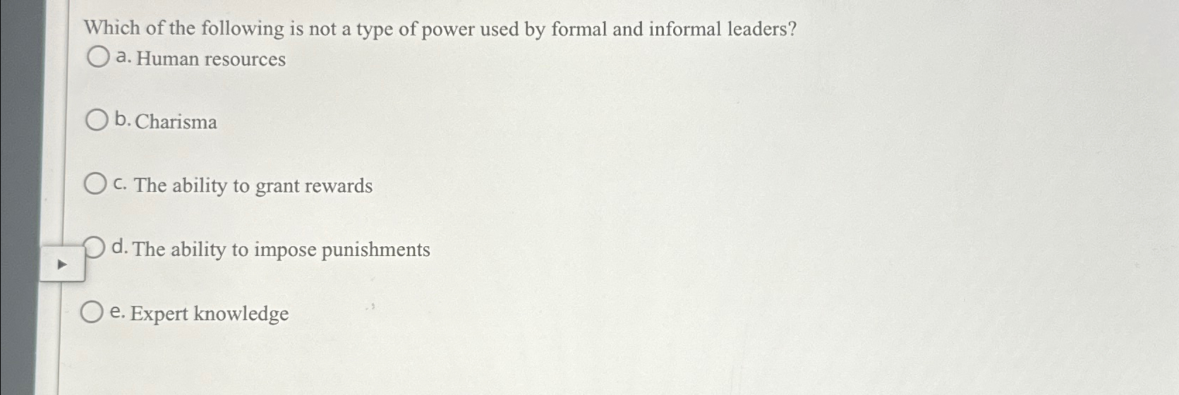 Solved Which of the following is not a type of power used by | Chegg.com