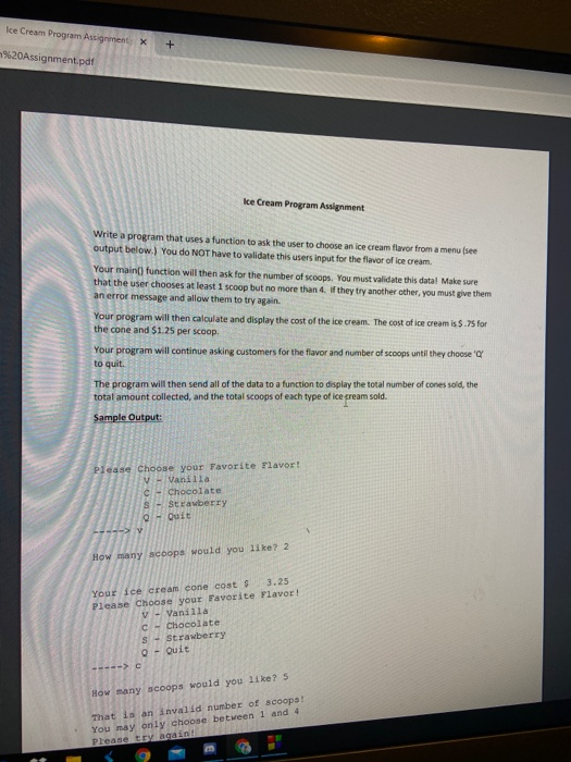 Solved Program 20Assignment.pdf + Ice Cream Program | Chegg.com