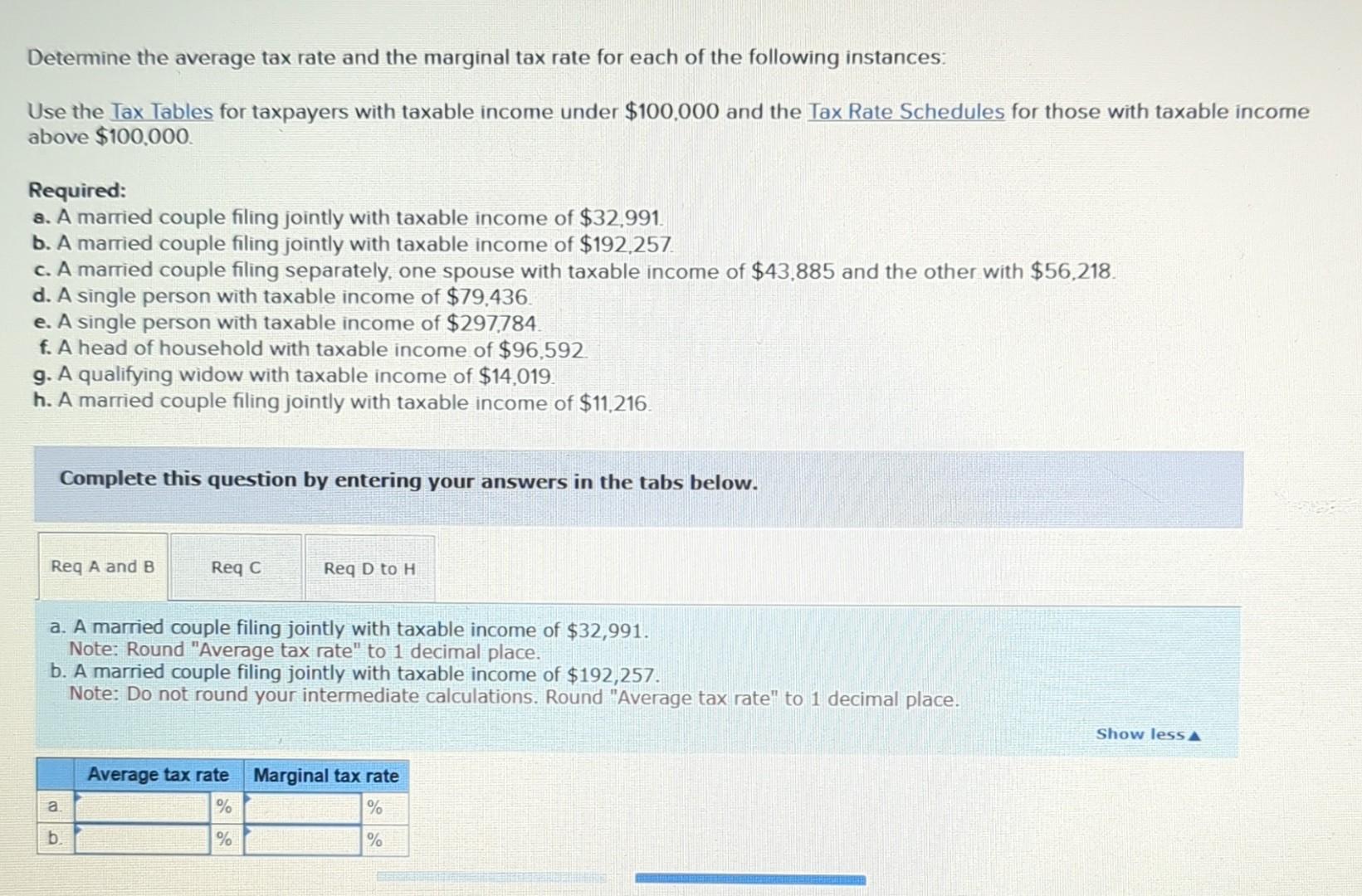 Determine the average tax rate and the marginal tax | Chegg.com