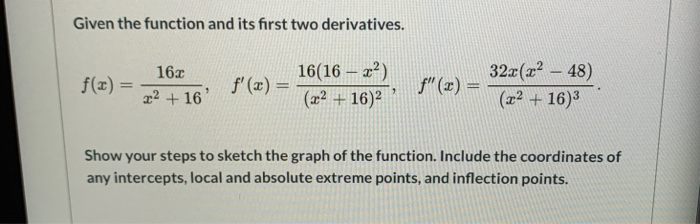 Solved Given the function and its first two derivatives. | Chegg.com