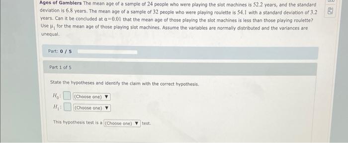 Solved Ages of Gamblers The mean age of a sample of 24 | Chegg.com