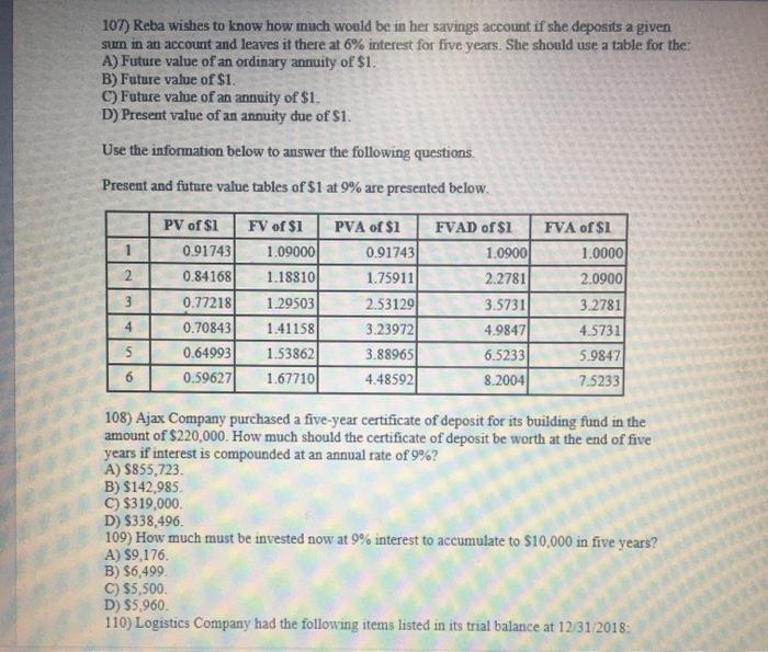 Solved 107 Reba Wishes To Know How Much Would Be In Her Chegg