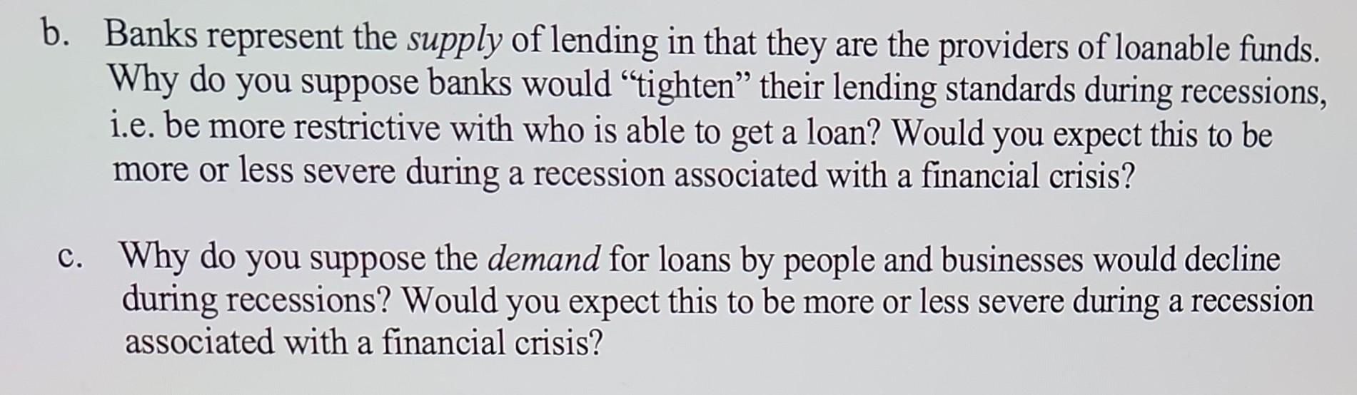 Solved B. Banks Represent The Supply Of Lending In That They | Chegg.com