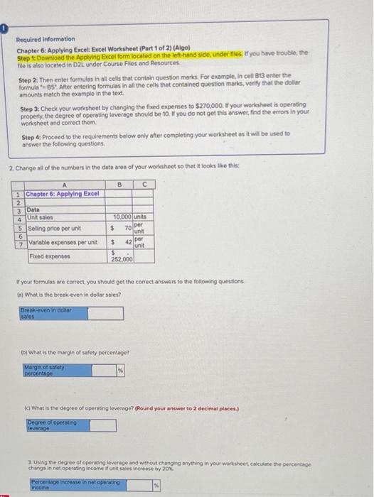 Solved Required Information Chapter 6: Applying Excel Excel | Chegg.com