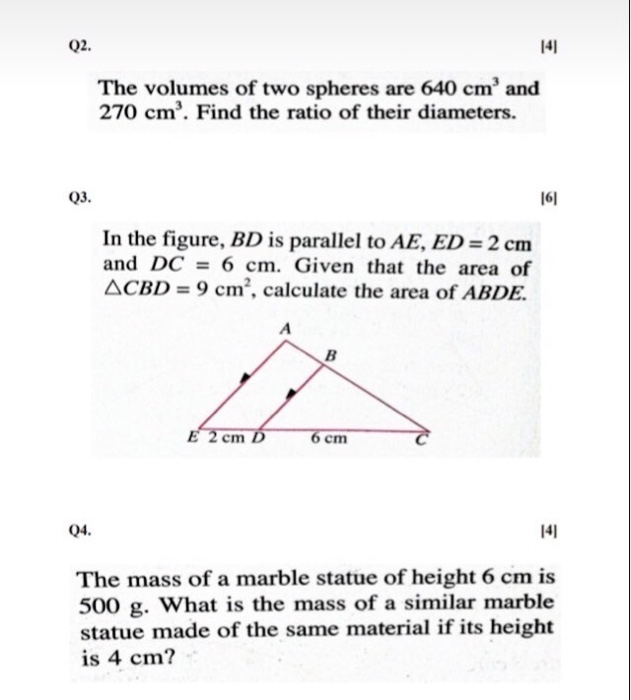 Solved Q2. 141 The volumes of two spheres are 640 cm' and | Chegg.com
