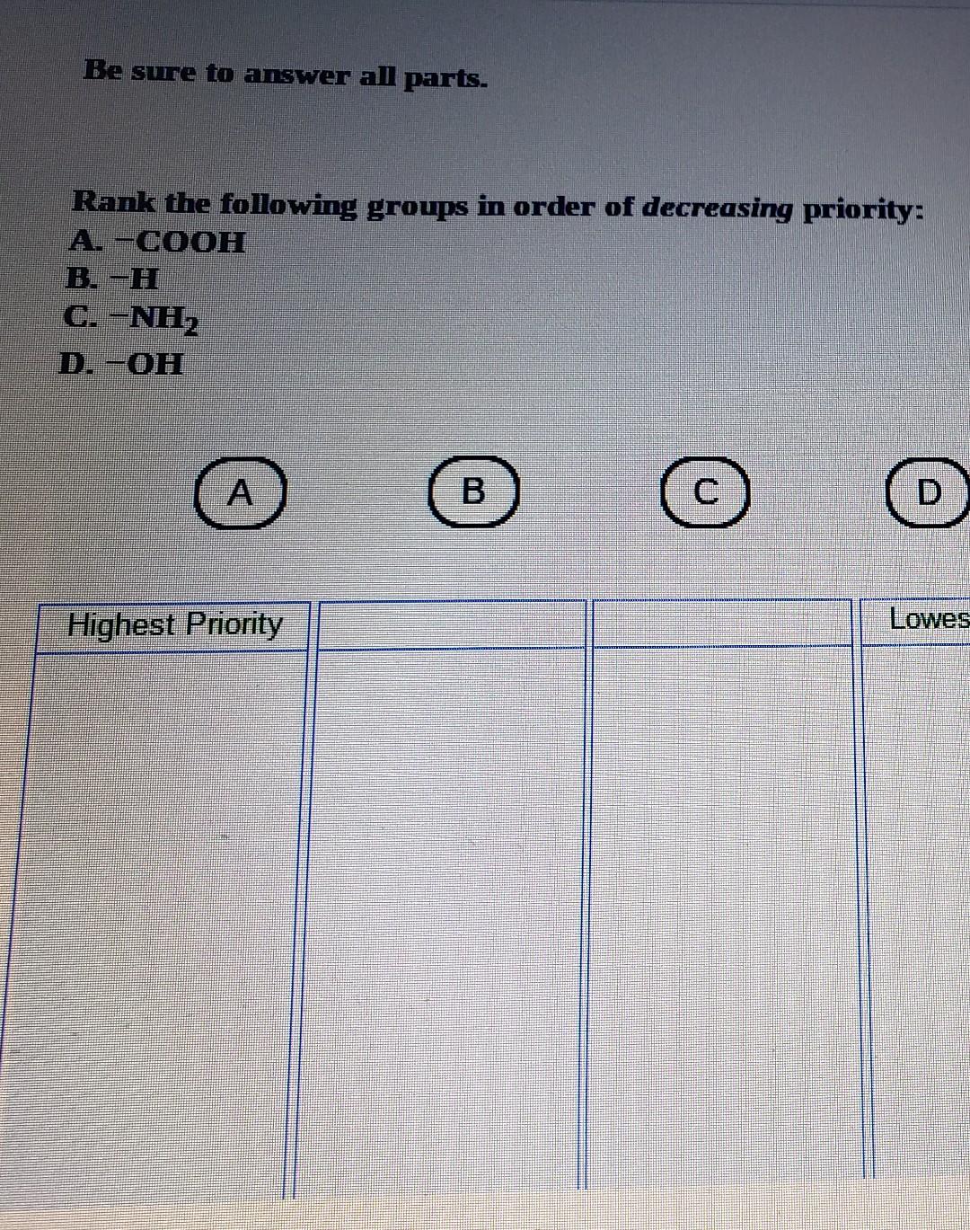 Solved Be sure to answer all parts. Rank the following | Chegg.com