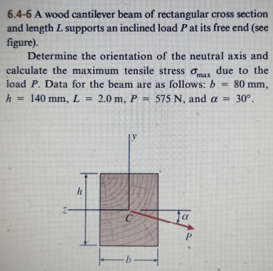 Solved 6.4-6 A wood cantilever beam of rectangular cross | Chegg.com