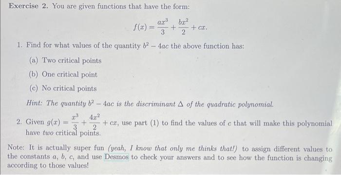 Solved Exercise 2. You are given functions that have the | Chegg.com