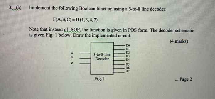 Solved 3.a) Implement the following Boolean function using a | Chegg.com