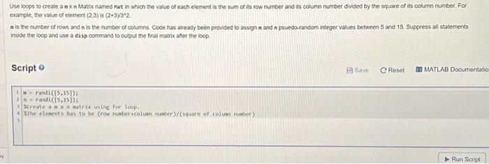 Solved TS Use loops to create a m x n Matrix named Mat in | Chegg.com