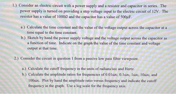Solved 1.) Consider an electric circuit with a power supply | Chegg.com