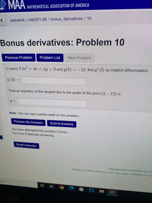 Solved MAA MATHEMATICAL ASSOCIATION OF AMERICA webwork/mth | Chegg.com