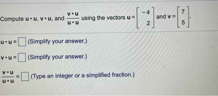 Solved vou Compute u.u, vou, and using the vectors u = u.u | Chegg.com