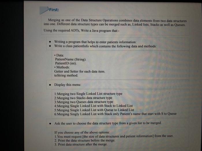 Solved Merging as one of the Data Structure Operations | Chegg.com