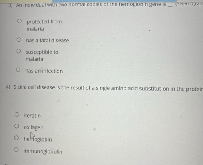 Solved 1) Sickle cell anemia is a disease. (Select 1)(2pts) | Chegg.com