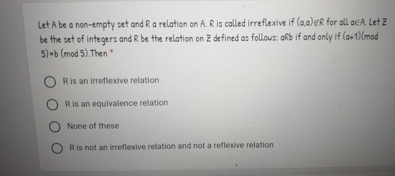 empty set relation irreflexive