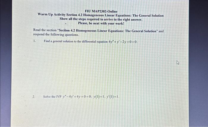 Solved FIU MAP2302-Online Warm Up Activity Section 4.2 | Chegg.com