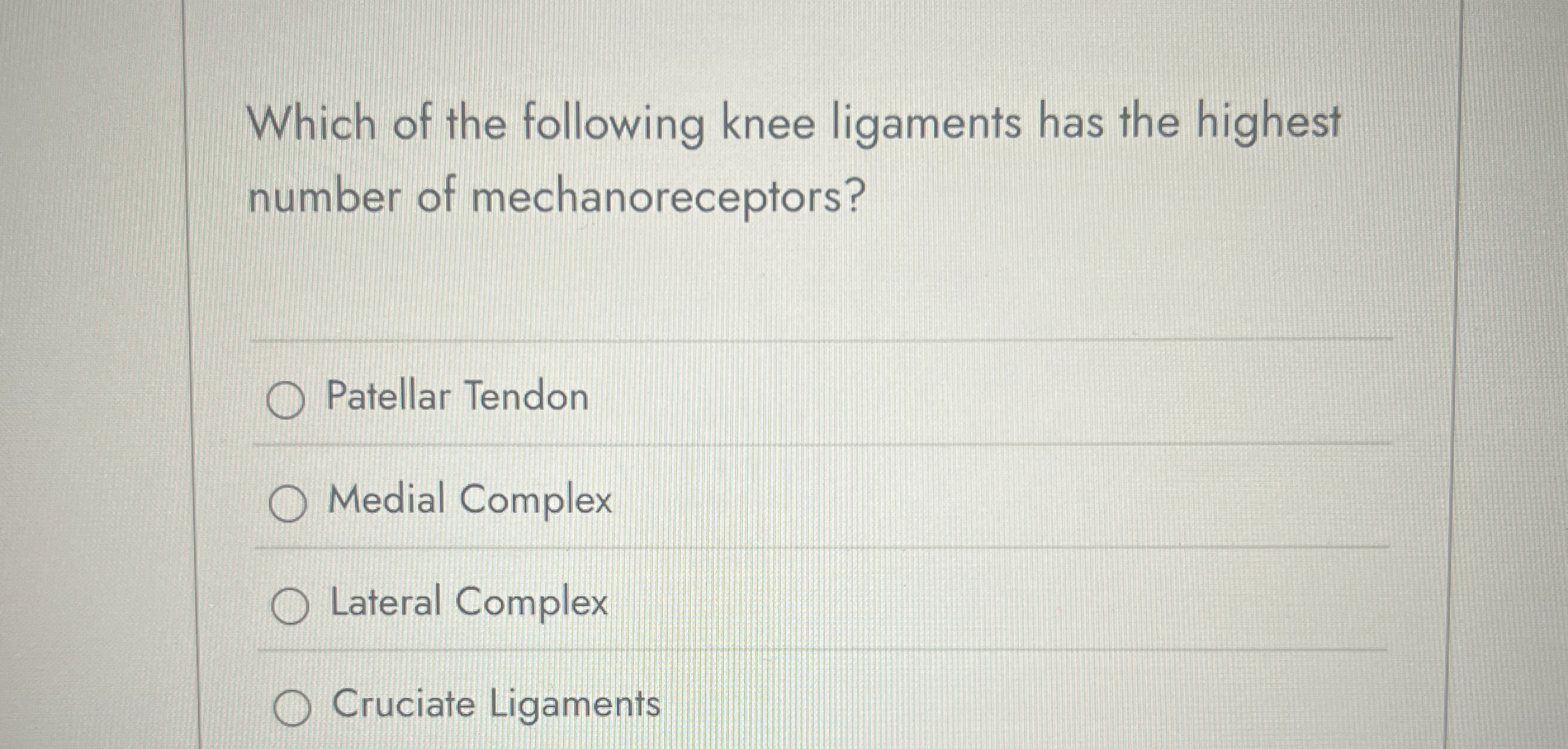 Solved Which of the following knee ligaments has the highest