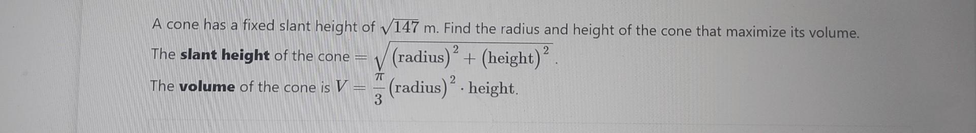 how to find height of a cone with slant and radius