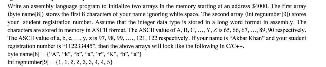 Solved Write an assembly language program to initialize two | Chegg.com