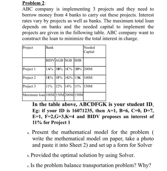 Solved Problem 2: ABC Company Is Implementing 3 Projects And | Chegg.com