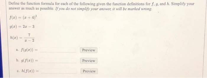 Solved Define the function formula for each of the following | Chegg.com