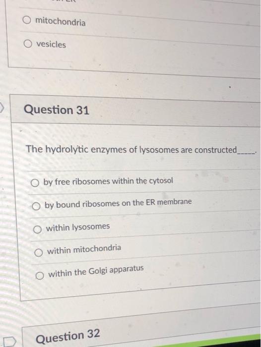 Solved mitochondria vesicles 3 Question 31 The hydrolytic | Chegg.com
