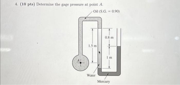 Solved 4. (10pts) Determine the gage pressure at point A. | Chegg.com