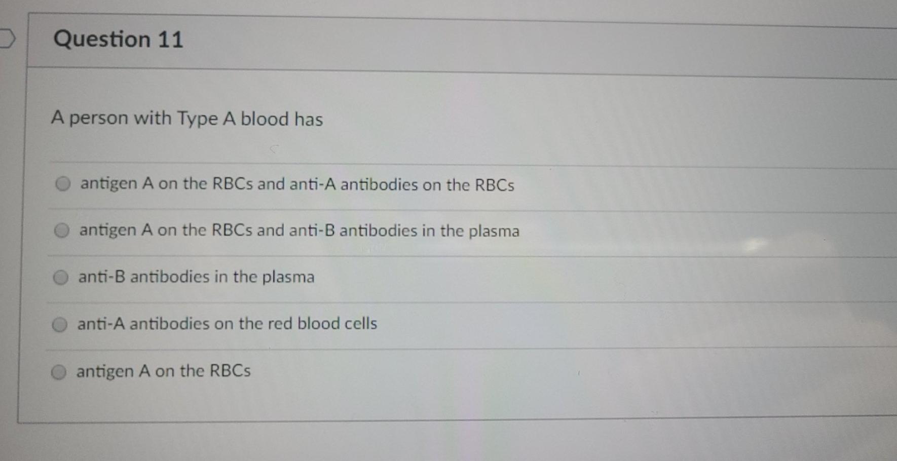 Solved Question 11 A person with Type A blood has antigen A | Chegg.com
