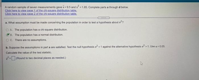 Solved A random sample of seven measurements gave x = 9.5 | Chegg.com