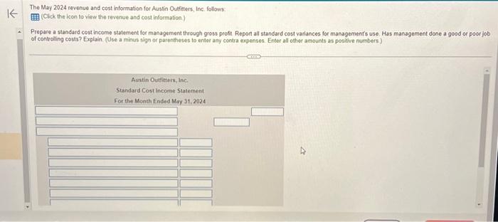 Solved Data TableThe May 2024 Revenue And Cost Informasion Chegg Com   Image