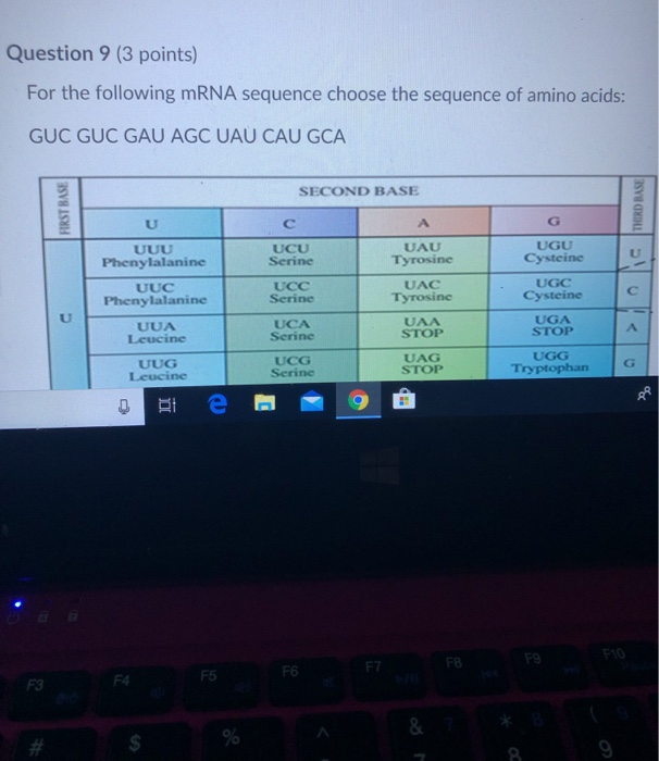 Solved Question 9 (3 points) For the following mRNA sequence