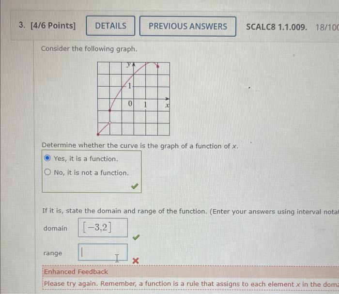 Consider the following graph.
Determine whether the curve is the graph of a function of \( x \).
Yes, it is a function.
No, i