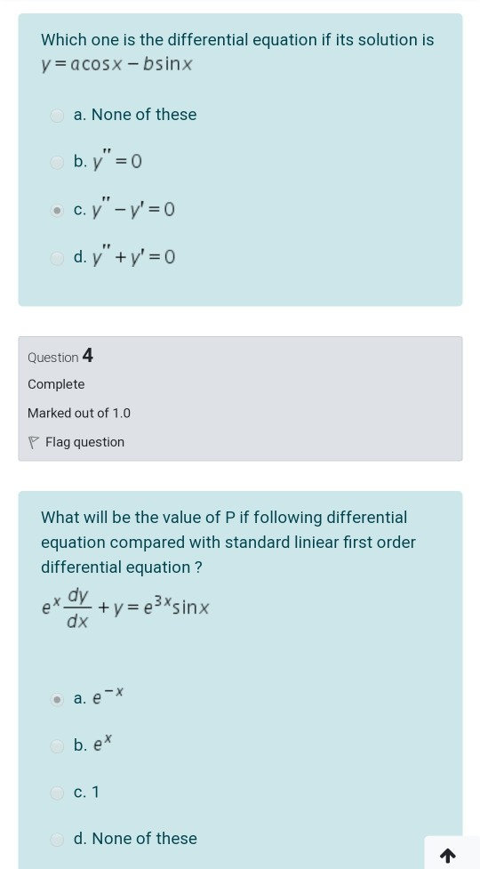 Solved Which One Is The Differential Equation If Its Solu Chegg Com
