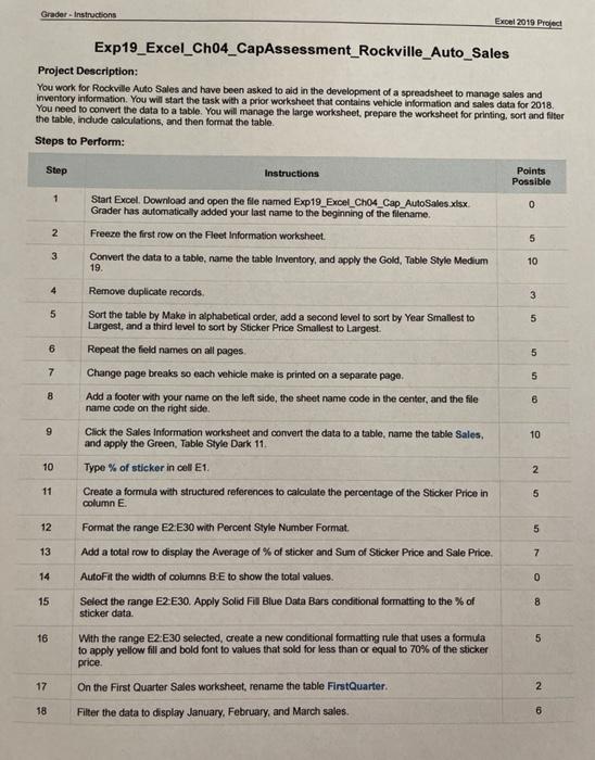 Grader Instructions Excel 2019 Project Chegg
